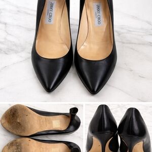 Jimmy Choo Black Leather Pumps Pointed Toe Heels Size 40.5